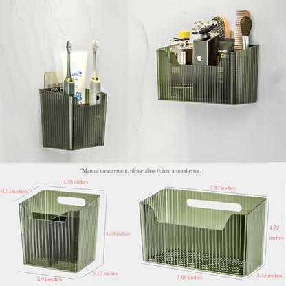 Set Of 2 Storage Organizer Bins Wall Mounted Shower Caddy, Bathroom shelves Stackable Clear Plastic Toothbrush Holder Adhesive Hanging Bin for Bathroom, Kitchen, Cabinet, Shower BPA Free Small (Clear) - color: Clear-4.33x3.54x4.53in
