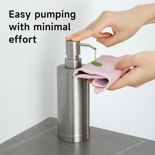 GAPPO Brushed Nickel Soap Dispenser Stainless Steel Metal Pump Hand Lotion Bottle for Bathroom, Bedroom and Kitchen(300ML/10.15Ounce)