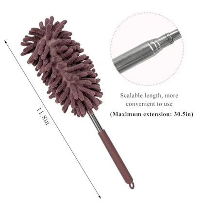 2PCS Car Interior Duster with Extension Pole, 11.8" to 30.5" Retractable Dusters Auto Dash Cleaning Tool, Soft Chenille Hand Washable Dusters for Car Window Furniture Office (Khaki) - color: Khaki