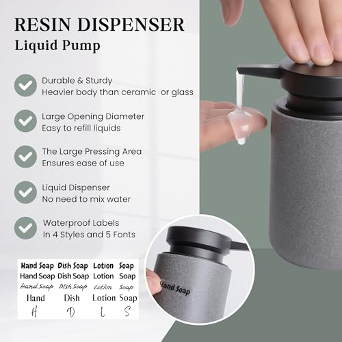 Clasin Home Liquid Soap Dispenser with Easy-to-Press Pump, 10 oz Refillable Hand Soap Dispenser with Extended Spout for Bathroom Kitchen Dish Lotion, Modern Stone Texture (Gray) - color: Gray