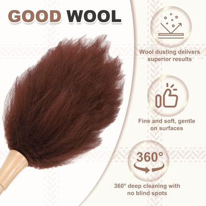 uxcell Wool Duster, 14.2" Natural Feather Cleaner Household Cleaning Duster with Solid Wooden Handle for Cleaning Fans Window Blinds Shelves Furniture, Coffee - color: Coffee, size: 14.2"