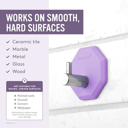 Sud Scrub® Antimicrobial Shower Hook, Self Adhesive Hooks for Shower Wall, Heavy Duty Removable Wall Hooks, Stick On Hooks for Hanging, Bathroom Towel Hook (Purple) - color: Purple