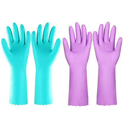 Elgood Reusable Dishwashing Cleaning Gloves with Latex free, Cotton lining,Kitchen Gloves 2 Pairs,Purple+blue large - color: Purple+blue, size: Large (Pack of 2)