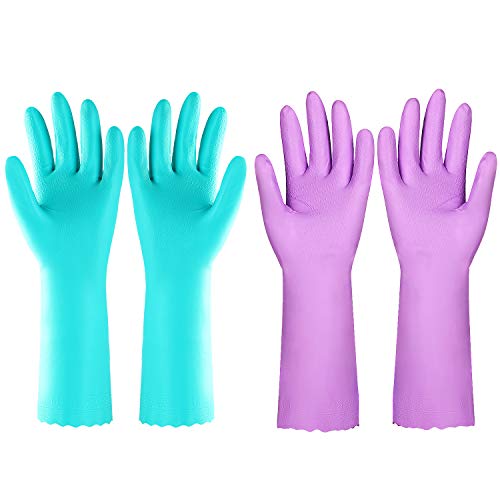 Elgood Reusable Dishwashing Cleaning Gloves with Latex free, Cotton lining,Kitchen Gloves 2 Pairs,Purple+blue large - color: Purple+blue, size: Large (Pack of 2)