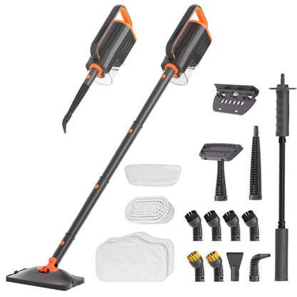 Steam Mop Cleaner with Detachable Handheld Steamer, 20 in 1 Wired Steam Cleaner with Multiple Accessories, Detachable Water Tank, Microfiber Pads for Floor Tiles Carpet and Grout Cleaning (Grey)