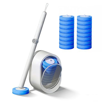 SOPAMI Disposable Toilet Cleaning System, Toilet Wand Kit with 16 Refills, 17-Inch Handle, Wall-Mounted or Floor-Standing Holder for Routine Bathroom Cleaning
