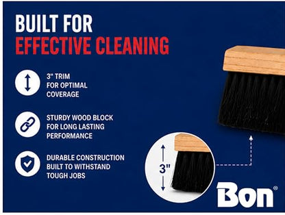 Bon Floor Broom 18 in. with 3 in. Black Horsehair Bristles and 5 ft. Wood Handle for Dry Sweeping Smooth Floors