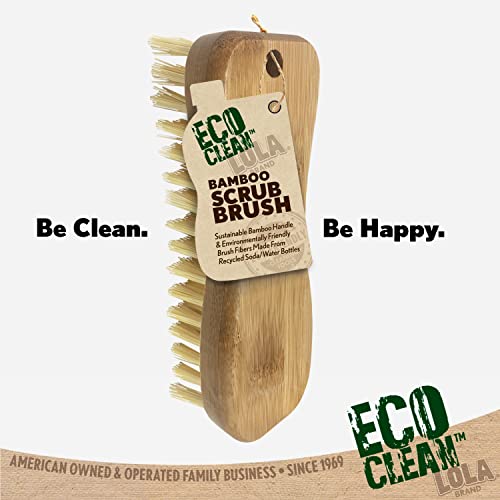 LOLA Bamboo Scrub Brush for Cleaning, Ergonomic Sustainable Durable Poly Bristles Made from Recycled Soda/Water Bottles Easy Hang Hole 1 Count