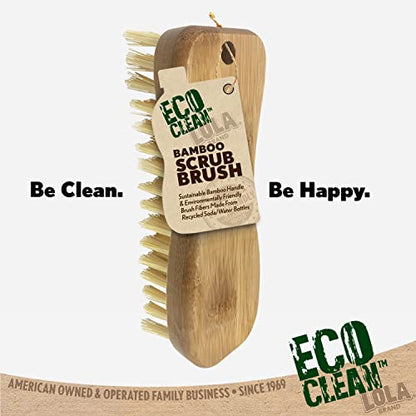LOLA Bamboo Scrub Brush for Cleaning, Ergonomic Sustainable Durable Poly Bristles Made from Recycled Soda/Water Bottles Easy Hang Hole 1 Count