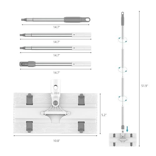 Disposable Pad Flat Mop for Floor Cleaning, 15.7 in (40 cm) Aluminum Base, 52 in Aluminum Handle, Includes 20 Dry Pads + 20 Wet Pads, Hands-Free Easy Clean – LJGG (Gray/White) - size: 51.7 in Handle, 10.8 x 5.1 in Mop Head