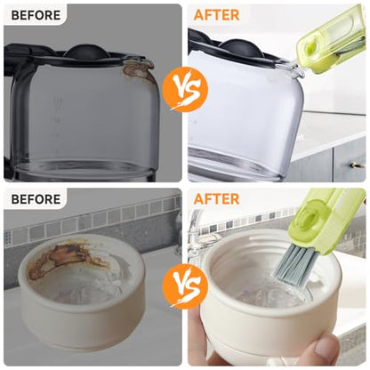 3 in 1 Cup Lid Gap Cleaning Brush Set, Multifunctional Bottle Cleaning Brush, Silicone Cup Lid Gap Cleaner, Home Kitchen Crevice Cleaning Tools (Green) - color: Green