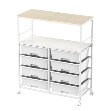 Rolling cart with 8 drawers,Storage drawer cart with wooden tabletop,Lockable wheels organizer for homeschool, arts & crafts, classroom, office & creative spaces (White) - color: White