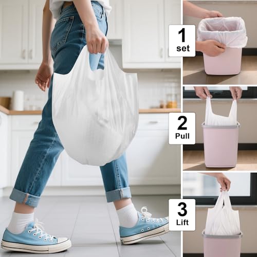 3 Gallon White Trash Bag With-Handles - Small Garbage Bags For Bathroom Can Unscented 100 Count Compostable Biodegradable Mini Tiny Waste Basket Liners For Kitchen Office Car Chenyucheng - style: 3 gallon White 100