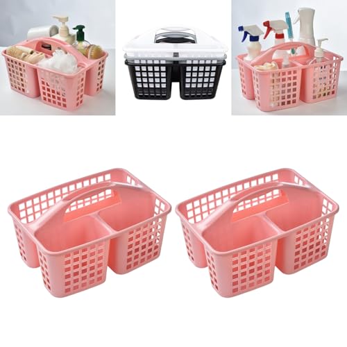 Portable Shower Caddy Basket,Convenient Cleaning Supplies Organizer with Compartments and Handle,Ideal for Bathroom, Bedroom, Kitchen, College Dorm,Garden,etc.pink-2 Pcs - color: pinkP2