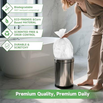 1.6 Gallon Trash Bags for Bathroom - Heihaily Unscented Small Biodegradable Garbage Bags Bulk White Disposable Compostable Waste Basket Liners for Kitchen Office and Car (5 Rolls, 100 Count) - style: Bio-1.6gal-White100