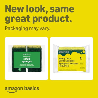 Amazon Basics Heavy Duty Dual-Sided Scrub Sponges, Reusable, 4.4 x 2.7 x 0.8 in, Yellow/Green, 6-Pack - size: 6-Pack, style: Heavy Duty