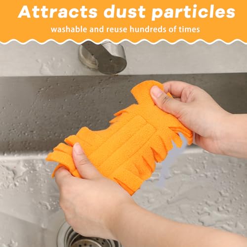 Zubebe 6 Pcs Duster Refill Reusable Fleece Duster Refills Feather Flat Dusters Multi Surface Washable Cleaning Pads Tools for Home, Blinds, Car, Pet, Furniture, Fans (Orange) - color: Orange