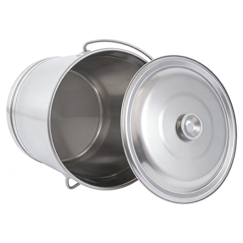 20L/21Qt/5Gal Stainless Steel Bucket Milk Metal Pail Ice Bucket Compost Bin | Kitchen Kennels Farms Scrap Food Waste Scrap Slop Storage Buckets Container Garbage Pail with Lid and Handle - size: 20L/21Qt：13.78*13.78*11.81 inch