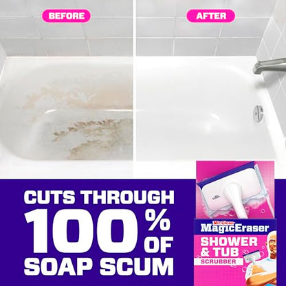 Mr. Clean Magic Eraser Shower & Tub Scrubber, Bathroom Cleaner, All in One Bathroom Cleaner, Lemon Starter Kit, 2 Scrubber, 5 Foaming Magic Erasers, 1 Whole Home Extra Durable Magic Eraser - size: 2 Devices + 6 Refills