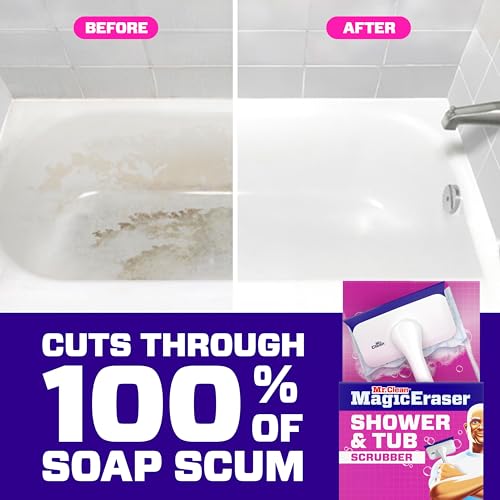 Mr. Clean Magic Eraser Shower & Tub Scrubber, Bathroom Cleaner, All in One Bathroom Cleaner, Lemon Starter Kit, 1 Scrubber & 2 Foaming Magic Erasers - size: 1 Device + 2 Refills