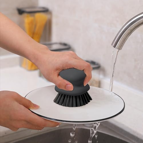 Dish Brush with Handle, Kitchen Scrub Brushes for Cleaning, Dish Scrubber with Nylon bristles for Sink, Pots, Pans(1Pack Black Nylon bristles) - style: 1Pack Black Nylon bristles