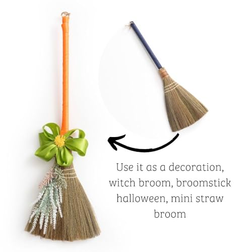 Handmade Whisk Sweeping Broom - Brooms for Wedding Jumping Ceremony Halloween DIY Decoration - Vietnamese Straw Soft Broom - 12.2" Width, 28.35" Length - style: Blue