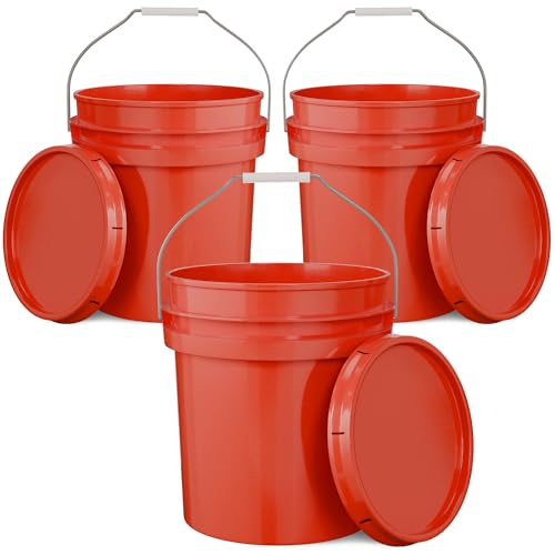 EconoHome 5-Gallon Red Bucket Pail Container with Lid | Metal Handles with Plastic Grip for Easy Carrying | Easy Stack and Store | Heavy-Duty Extra Durable | Food Grade | BPA Free - 3 Pack - color: Red, size: 3 Pack