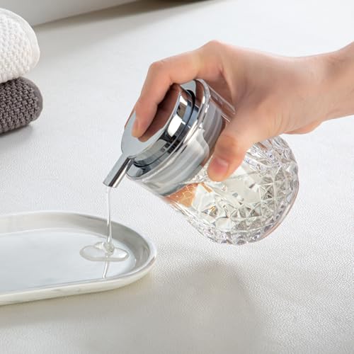 Glass Soap Dispenser,Bathroom Hand Liquid Soap Dispensers,Refillable Dish Soap Dispenser,Lotion Dispenser for Bathroom,Kitchen (Clear/Silver Liquid Pump) - color: Silver Pump-liquid