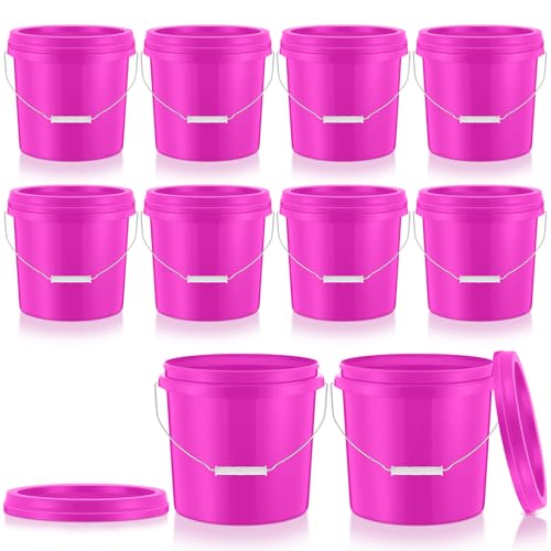 Tioncy 10 Pcs 2 Gallon Plastic Bucket with Lid Heavy Duty 2 Gallon Bucket Pail with Lid Handle for Storage Container Home Household Cleaning (Pink) - color: Pink