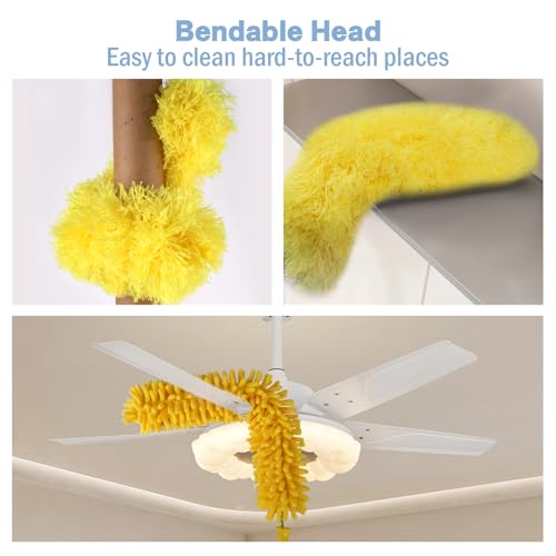 Dymoll Cobweb Duster with Extension Pole, 110" Microfiber Feather Duster Kit with Bendable Washable Heads, Spider Web Brush, Dusters for Cleaning Ceiling Fan, High Ceiling, Blinds, Furniture,2Pcs