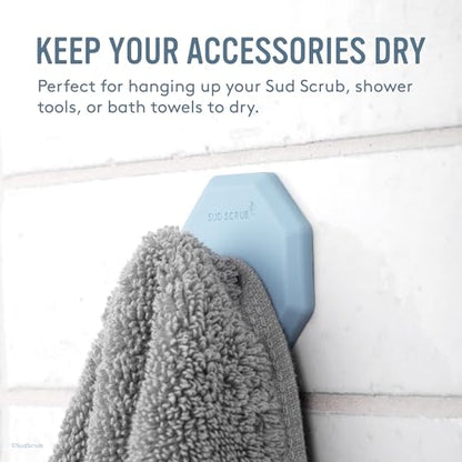 Sud Scrub® Antimicrobial Shower Hook, Self Adhesive Hooks for Shower Wall, Heavy Duty Removable Wall Hooks, Stick On Hooks for Hanging, Bathroom Towel Hook (Blue) - color: Blue
