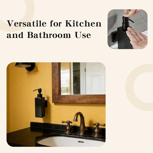 Black Soap Dispenser, Wall-Mounted 304 Stainless Steel Liquid Soap Dispenser for Kitchen and Bathroom