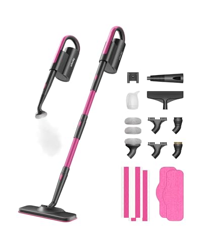 Schenley 19-in-1 Steam Mop Dual-Rod Design with Detachable Handheld Steamer for Walls, Grouts, Hard Floors, Tiles, includes Multi-purpose Accessories, Washable Microfiber Pads and Disposable Pads - size: Standard