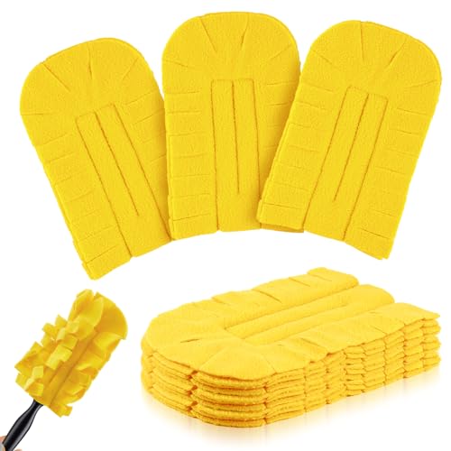 Zubebe 6 Pcs Duster Refill Reusable Fleece Duster Refills Feather Flat Dusters Multi Surface Washable Cleaning Pads Tools for Home, Blinds, Car, Pet, Furniture, Fans (Yellow) - color: Yellow