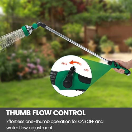 Watering Wand for Garden Hose, 30 Inch, 10 Spray Patterns, Thumb Control Garden Hose Nozzle, Adjustable Water Sprayer with Pivoting Head, Ideal for Hanging Baskets, Plants, and Shrubs, Green - color: Green