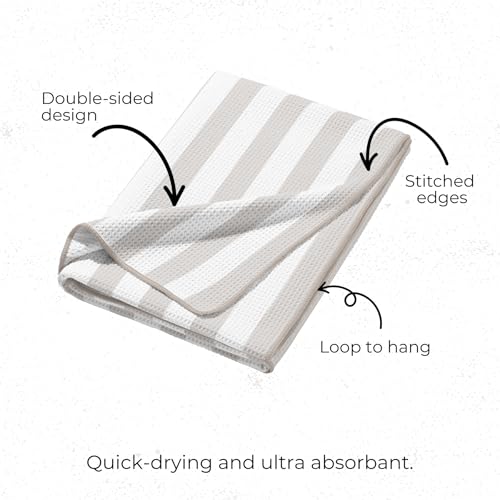 HALL & PERRY Kitchen Tea Towel, Ultra Soft, Quick Dry Microfiber Dish Cloths - 18"x30" Premium Quality Waffle Towel - Stripes and Plaid, Taupe (2, Wesley) - color: Wesley