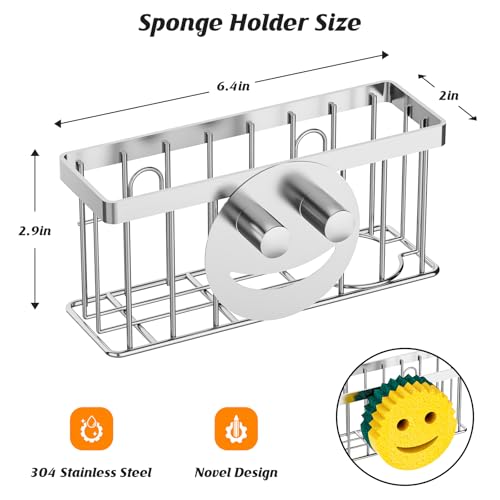 MURLONG Sponge Holder Smiley Face,Sink Caddy for Kitchen Sink,Sponge Holder with 2 PCS Suction Cups/1 PCS Adhesive Strips,Designed for Sponge,Soap,Dish Brush,Scrubber-Silver - color: Silver