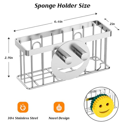 MURLONG Sponge Holder Smiley Face,Sink Caddy for Kitchen Sink,Sponge Holder with 2 PCS Suction Cups/1 PCS Adhesive Strips,Designed for Sponge,Soap,Dish Brush,Scrubber-Silver - color: Silver