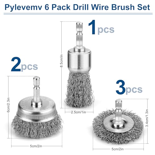 6Pcs Professional Wire Wheel, Carbon Steel Wire Brush for Drill, Drill Cup Brush for Cleaning Rust, Wire Brush Drill Attachments with 1/4 Inch Hex Shank - style: 6PCS