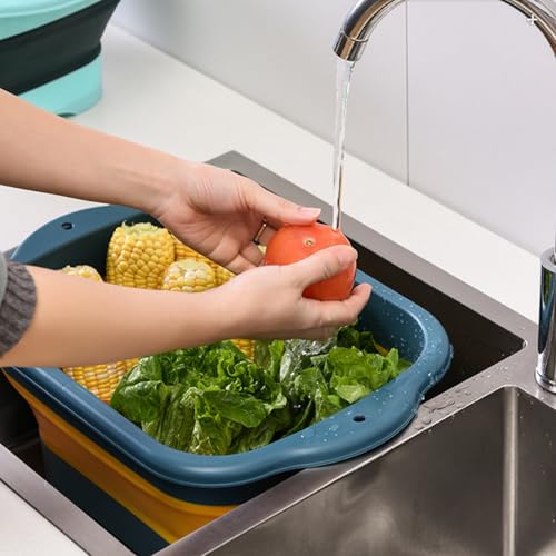 Collapsible Dish Basin with Portable Sink, 11L(2.91 Gallon) Collapsible Bucket with Drain Plug, Foldable Sink Tub Dishpan Wash Basin for Vegetable Washing Camping RV Kitchen (Green) - color: Green