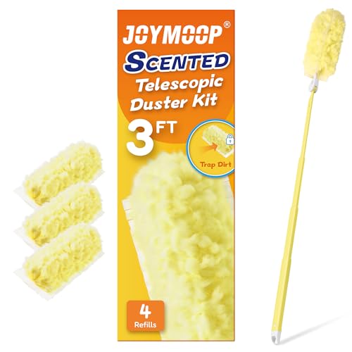 JOYMOOP Scented Telescopic Duster kit, 3FT Extendable Handle (Yellow) + 4 Yellow Refills for Swiffer Feather Duster,Easy Cleaning for Ceilings, Ceiling Fans, Blinds, Vents & Shelves - color: Yellow Handle With Yellow Refills, size: 1 Extendable Handle + 4