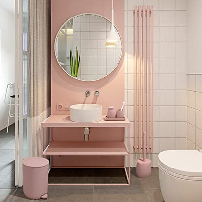 GAHEFY Pink Bathroom Accessories Set with Small Trash Can 3 Liter/0.8 Gallon,Toothbrush Holder,Soap Dispenser,Vanity Tray,Toilet Brush and Holder Pink 5PCS - style: Pink 5pcs