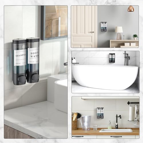 Shampoo and Conditioner Dispenser,Shower Dispenser 2 Chamber No Drill Wall-Mounted Shampoo Dispenser for Shower Wall Mounted Shower Dispenser for Bathroom Hotel,Matte Black1 - color: Matte Black 2 Chamber