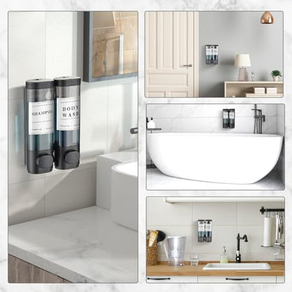 Shampoo and Conditioner Dispenser,Shower Dispenser 2 Chamber No Drill Wall-Mounted Shampoo Dispenser for Shower Wall Mounted Shower Dispenser for Bathroom Hotel,Matte Black1 - color: Matte Black 2 Chamber