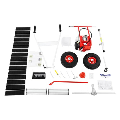 43CC 2 Stroke Power Broom Sweeper Cordless, 1.7HP Handheld Gas Power Held Sweeper Broom Grass Walk Behind Hand Lawn Sweeper with Wheels, Outdoor Turf Lawn Sweepers for Yard, Lawn, Driveway, Snow