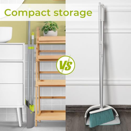 Broom and Dustpan Set with Long Handle 52", Standing Broom and Dust Pan Set for Home Kitchen Room Office Lobby Green - color: Green
