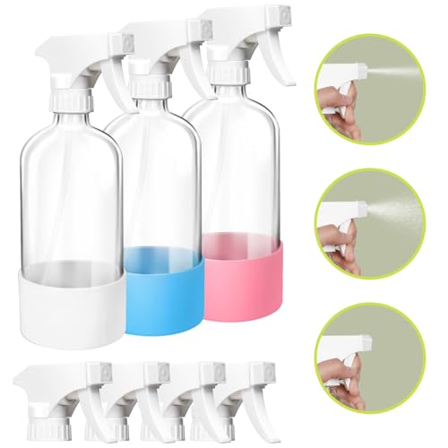 Glass Spray Bottles, 16oz Refillable Containers, Adjustable Spray Nozzles, Spray Bottles for Hair, Solutions, Cleaning, Gardening, Aromatherapy, Pets, Hair -Clear
