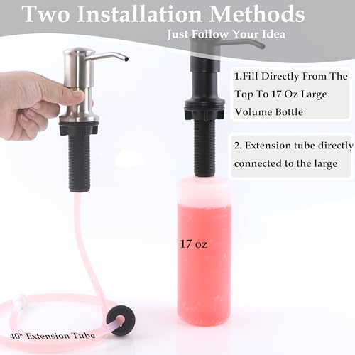 Sink Soap Dispenser Pump Black Built in Kitchen Counter Dish Soap Dispenser with 41" Extension Tube/17 Oz Bottle for Bathroom Under Sink Hand Soap Lotion Pump - color: Black