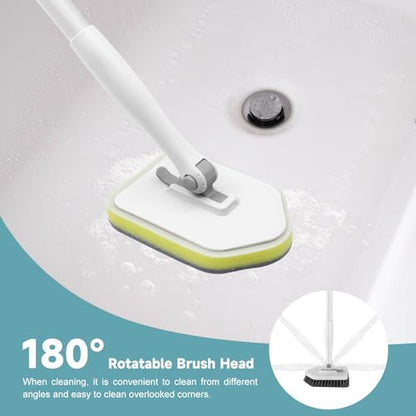 nacena Shower Scrubber with Long Handle, 4 in 1 Tile Tub Scrubber Brush with 3 Detachable Cleaning Heads and V-Shaped Grout Brush Shower Cleaner Brush for Bathroom Kitchen Toilet Tub Sink, Grey White - color: Grey White, size: 2 pads+brush