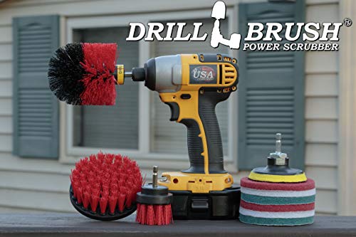 Drillbrush Scrub Brush - Drill Scrub Brush Attachment - Stone Cleaning - Deep Cleaning Brush - Ceramic Tile Cleaner Brush - Deck Scrub Brush - Drill Brush Pads - Rotary Drill Brush Cordless Scrubber - color: Red